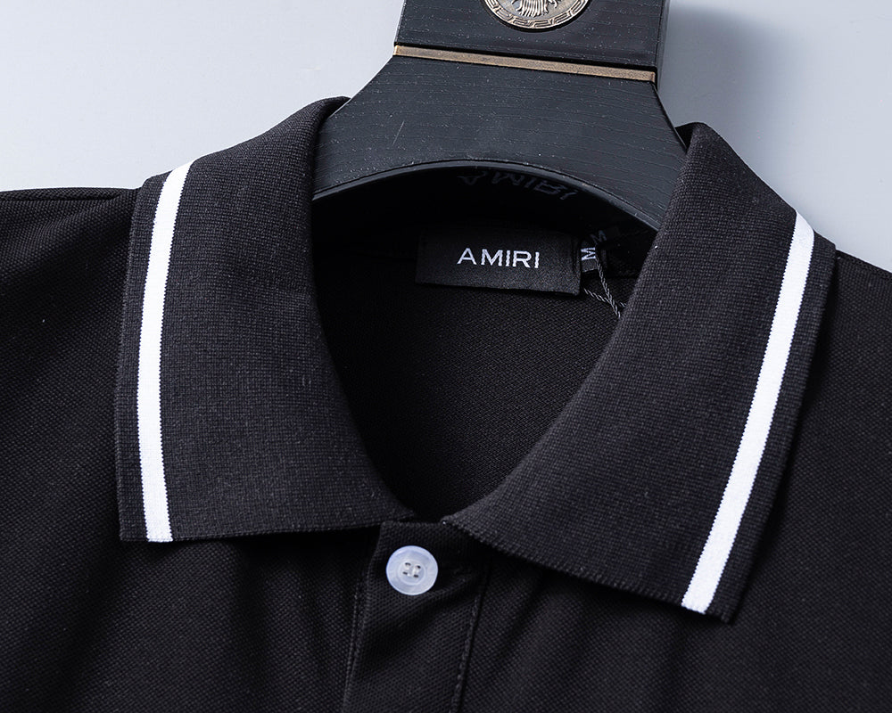 AMIRI Black Polo Shirt with White Trim